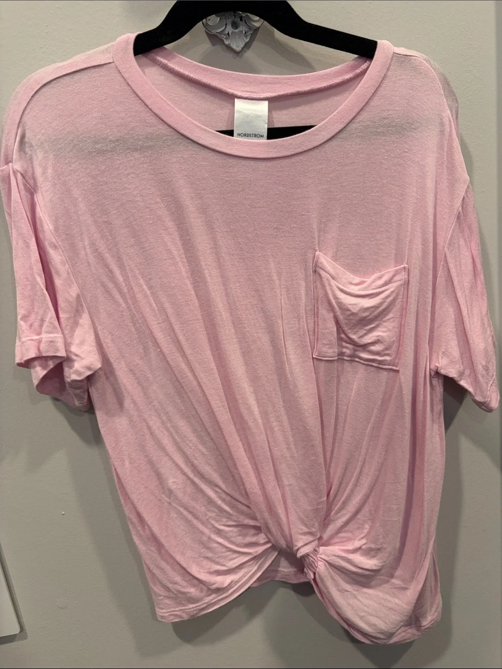 Nordstrom Pink Short-Sleeve Knot Front Pocket Tee